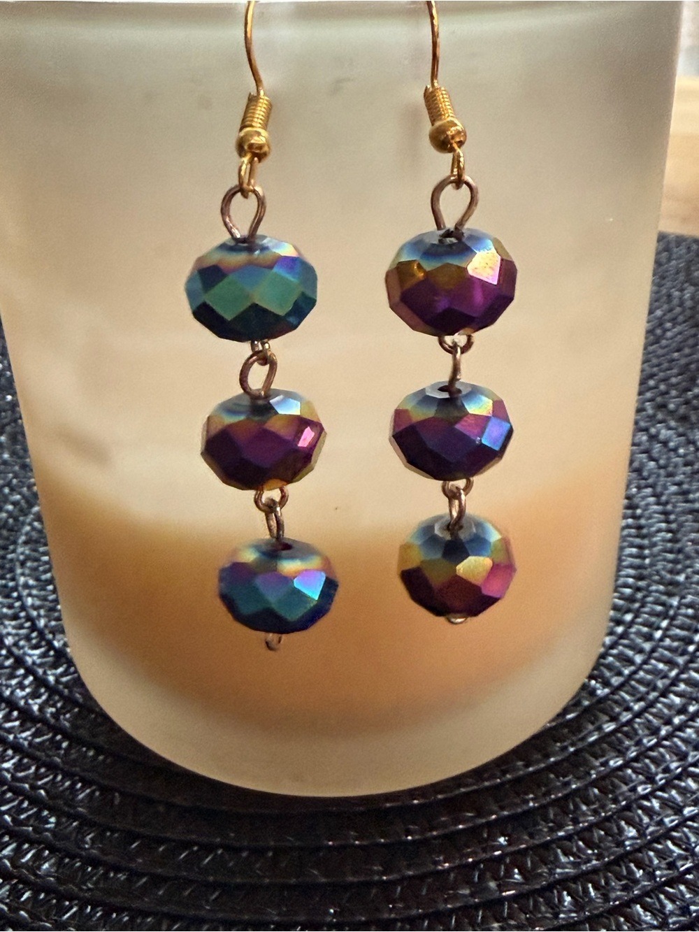 Handmade Purple Iridescent Bead Drop Earrings, One Size
